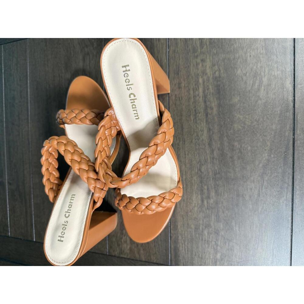Heels Charm Women's Woven Chunky Block Heeled Sandal Brown, Size 9 NWT - Picture 2 of 10
